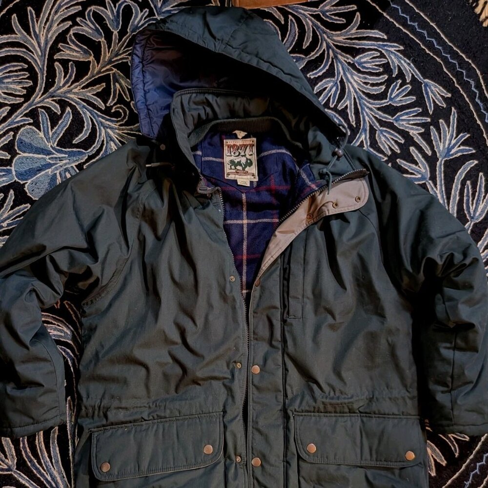Vintage 1871 Men's Dark Gray Flannel Lined Parka Heavy Outdoor Hooded Jacket XL